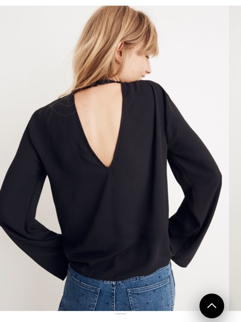 Madewell Womens Black V-Back Long Sleeve Top